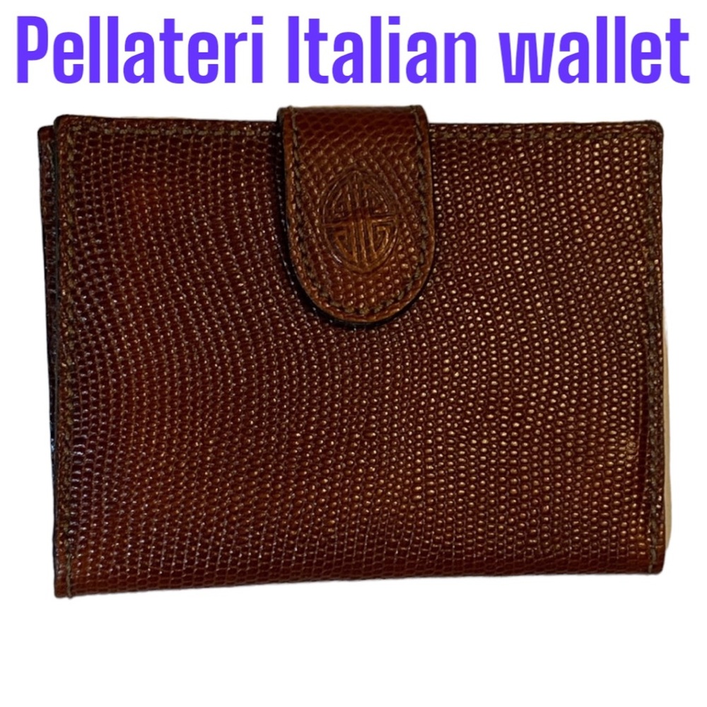 ☀️ Pellateri Lizard/Leather Card Wallet Coin Zip Brown CLEAN Intact Glazing VTG?